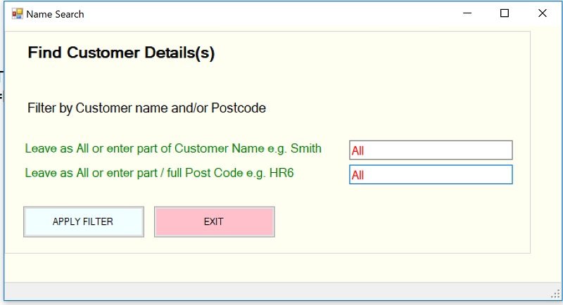 Styled customer search form